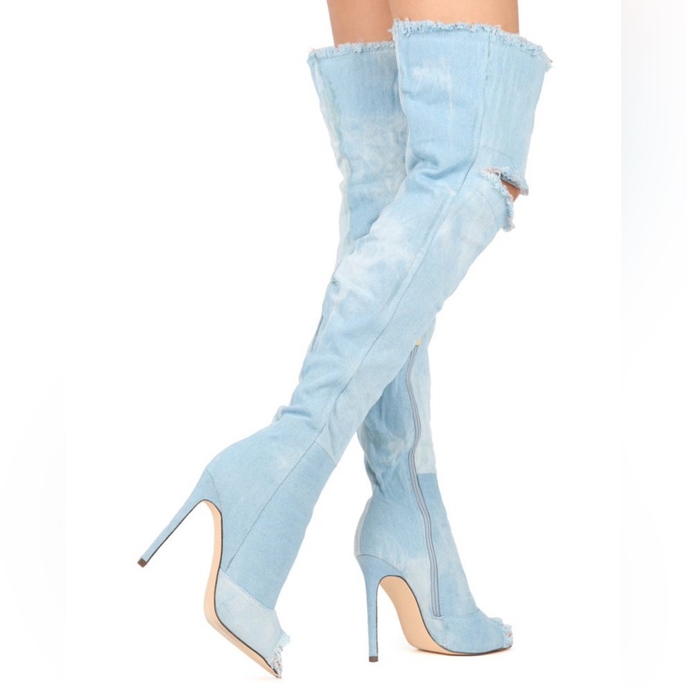 Liliana Light Blue Over-the-Knee Boots - Picture 4 of 16